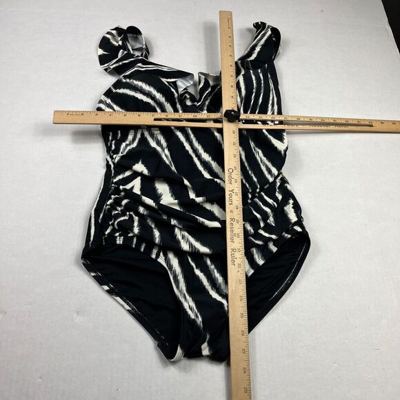 DKNY One Piece Ruffled Bathing Suit Zebra Print Padded Swimsuit Beach Size 12 - Picture 4 of 12